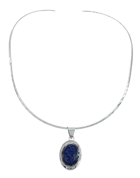 Navajo Sterling Silver Collar Lapis Pendant Necklace Set X11185